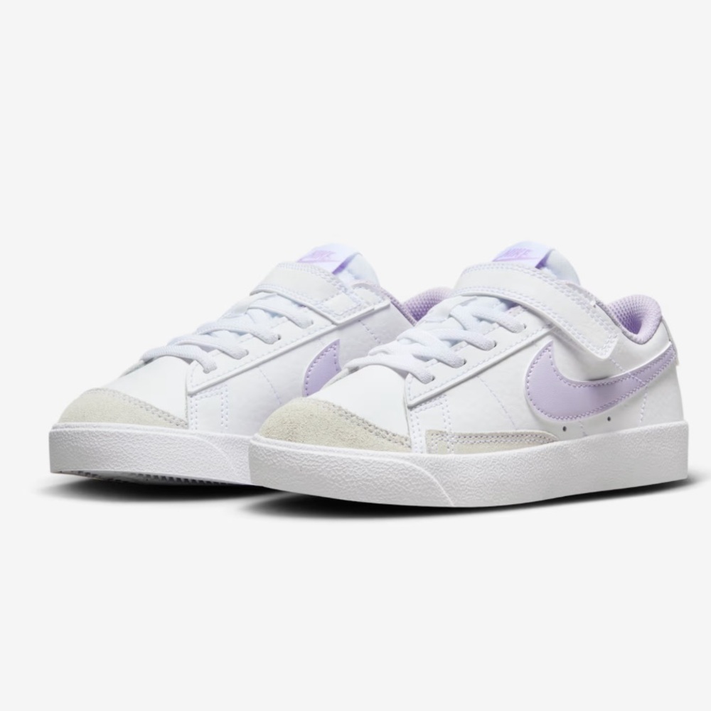 Nike Blazer Low '77 Basketball Sneakers in White/Lilac Bloom Leather Suede Sz 2Y